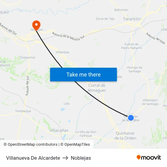Villanueva De Alcardete to Noblejas map