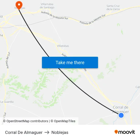 Corral De Almaguer to Noblejas map