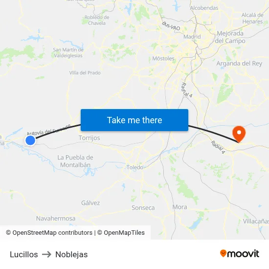 Lucillos to Noblejas map