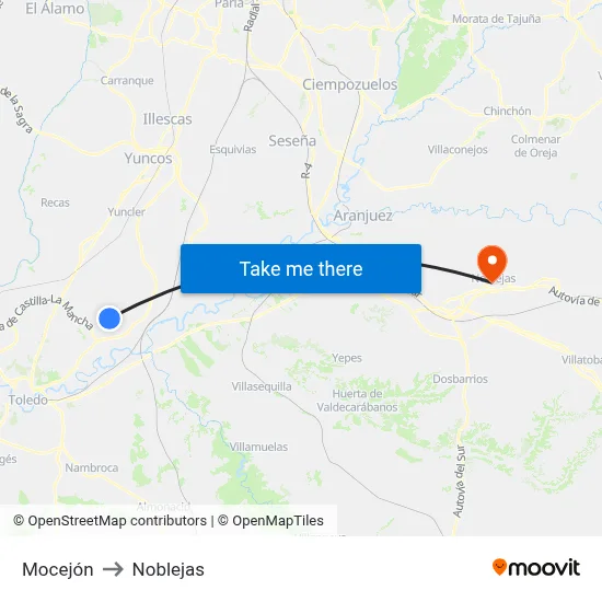 Mocejón to Noblejas map