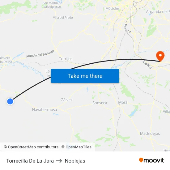 Torrecilla De La Jara to Noblejas map
