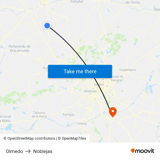 Olmedo to Noblejas map