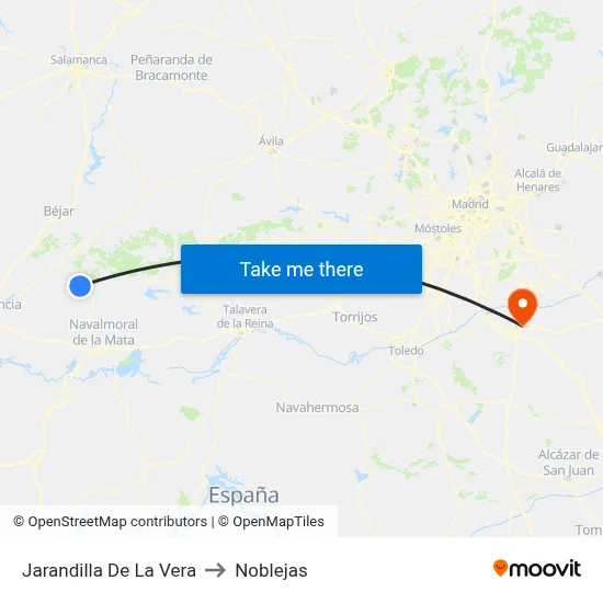 Jarandilla De La Vera to Noblejas map
