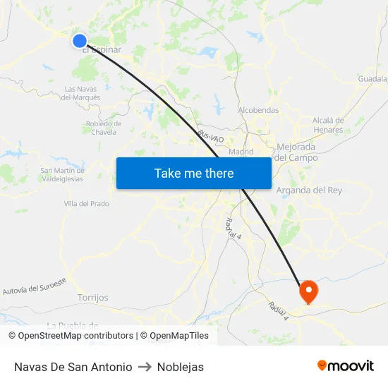 Navas De San Antonio to Noblejas map