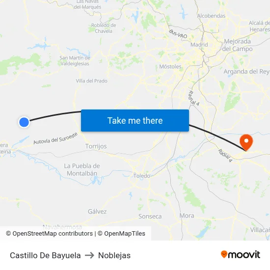 Castillo De Bayuela to Noblejas map
