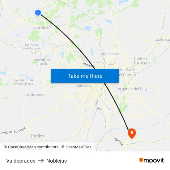 Valdeprados to Noblejas map