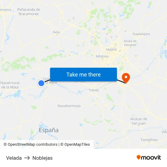 Velada to Noblejas map