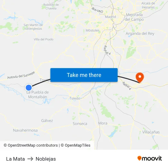 La Mata to Noblejas map