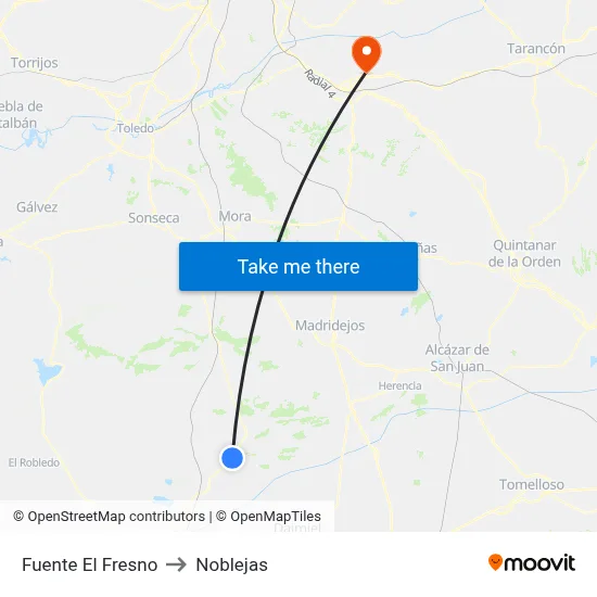 Fuente El Fresno to Noblejas map