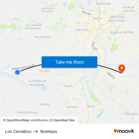 Los Cerralbos to Noblejas map