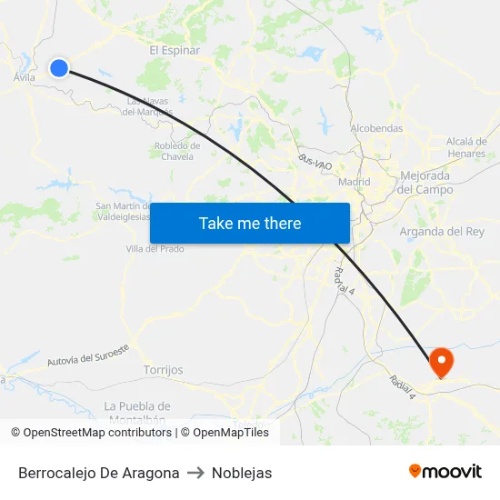 Berrocalejo De Aragona to Noblejas map