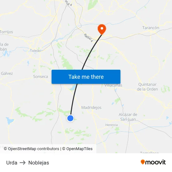 Urda to Noblejas map