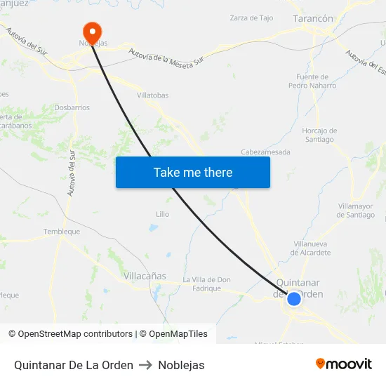 Quintanar De La Orden to Noblejas map