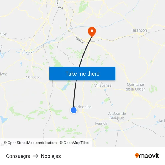 Consuegra to Noblejas map