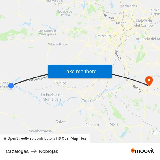 Cazalegas to Noblejas map