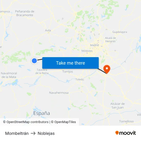 Mombeltrán to Noblejas map