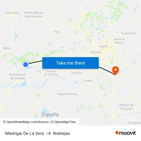 Madrigal De La Vera to Noblejas map