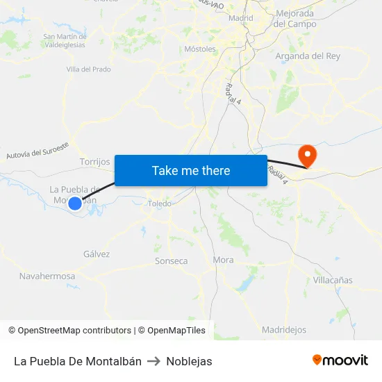 La Puebla De Montalbán to Noblejas map