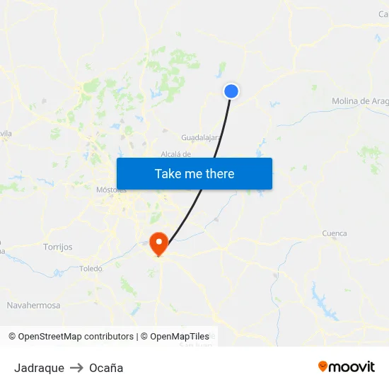 Jadraque to Ocaña map