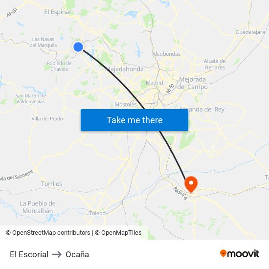 El Escorial to Ocaña map