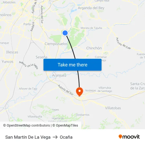 San Martín De La Vega to Ocaña map