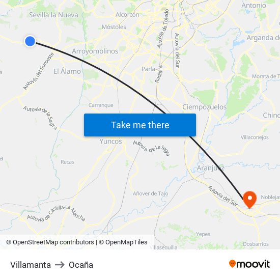 Villamanta to Ocaña map