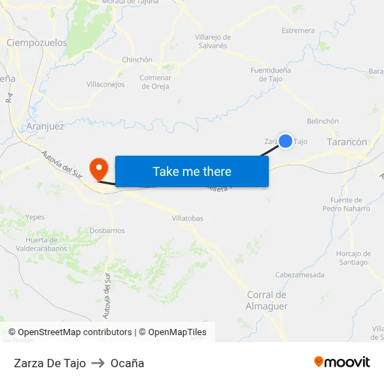 Zarza De Tajo to Ocaña map