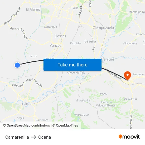 Camarenilla to Ocaña map