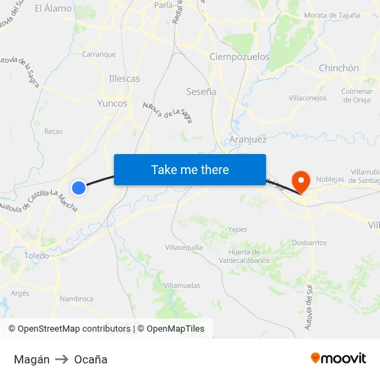 Magán to Ocaña map