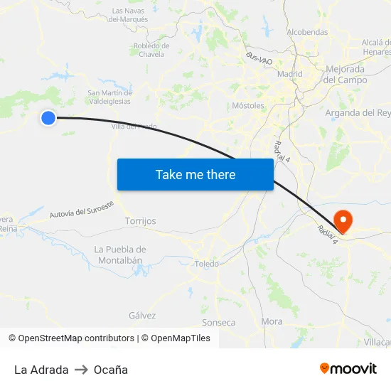 La Adrada to Ocaña map