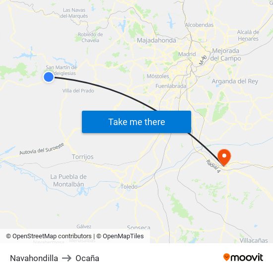 Navahondilla to Ocaña map