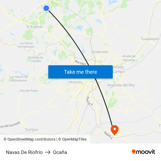 Navas De Riofrío to Ocaña map