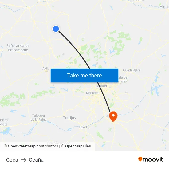 Coca to Ocaña map