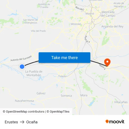 Erustes to Ocaña map