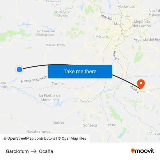 Garciotum to Ocaña map