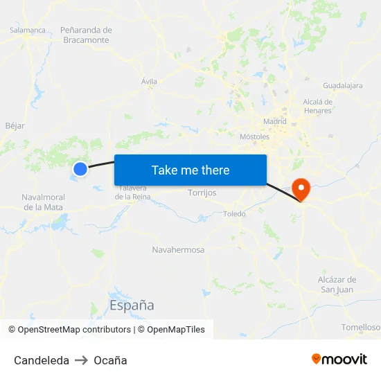 Candeleda to Ocaña map