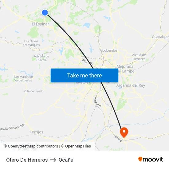 Otero De Herreros to Ocaña map