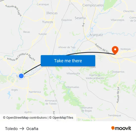 Toledo to Ocaña map