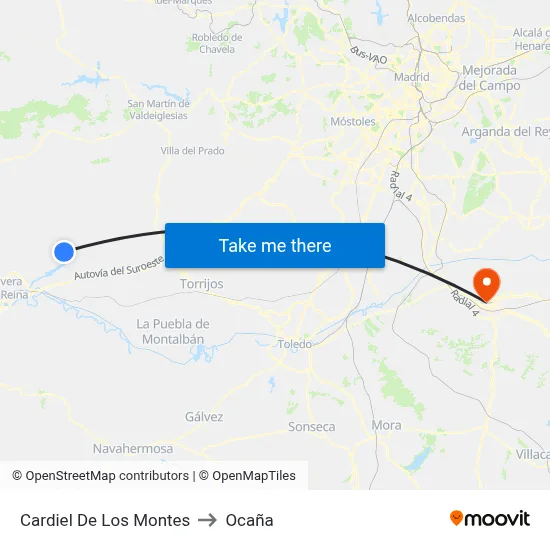Cardiel De Los Montes to Ocaña map