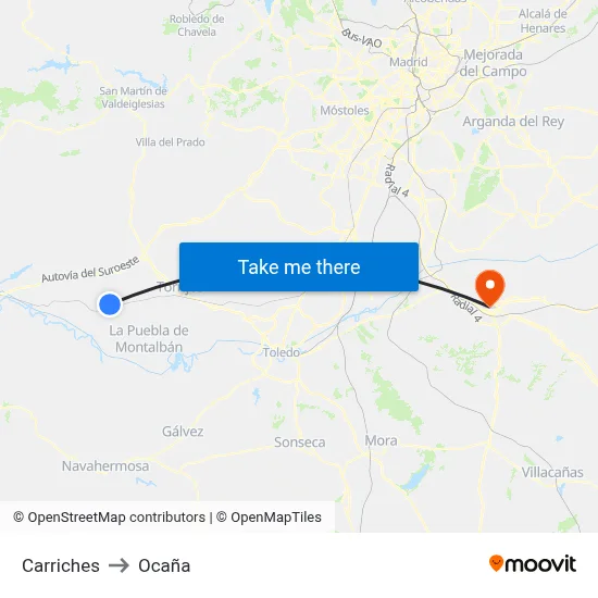 Carriches to Ocaña map