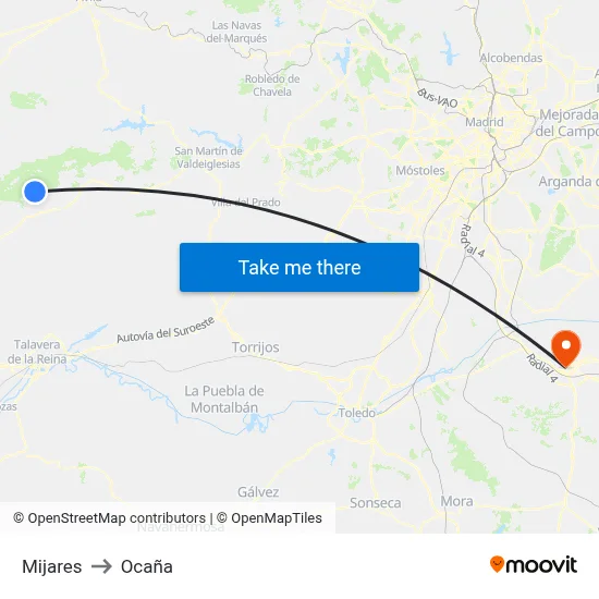 Mijares to Ocaña map