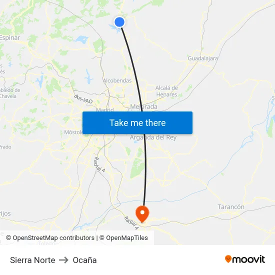Sierra Norte to Ocaña map