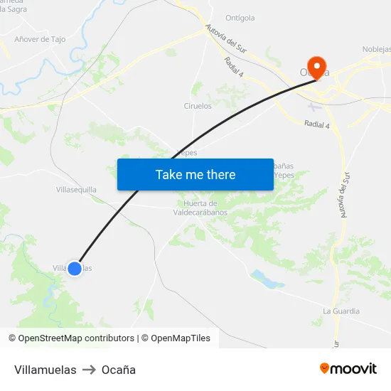 Villamuelas to Ocaña map
