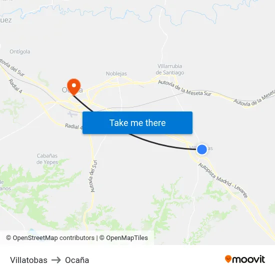 Villatobas to Ocaña map