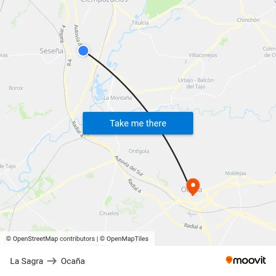 La Sagra to Ocaña map