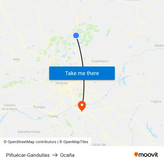 Piñuécar-Gandullas to Ocaña map