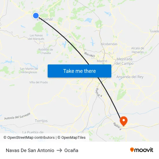 Navas De San Antonio to Ocaña map