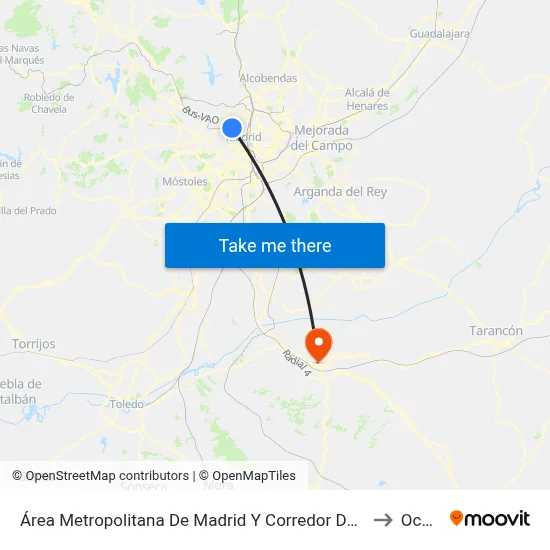 Área Metropolitana De Madrid Y Corredor Del Henares to Ocaña map