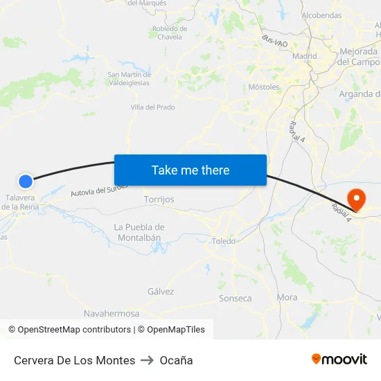 Cervera De Los Montes to Ocaña map