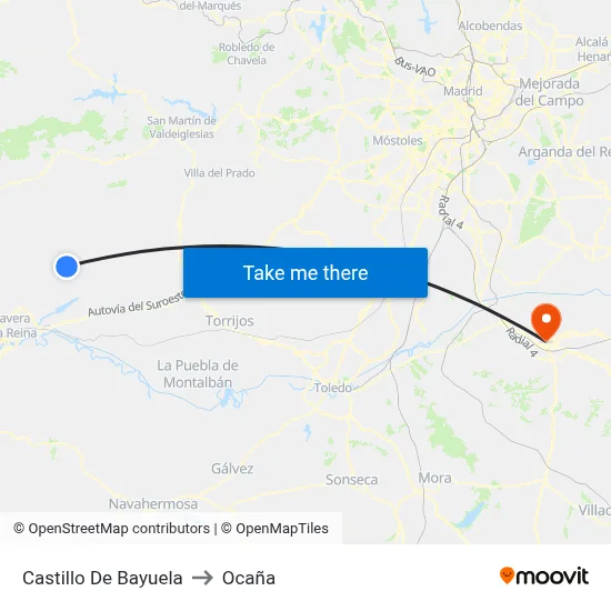 Castillo De Bayuela to Ocaña map